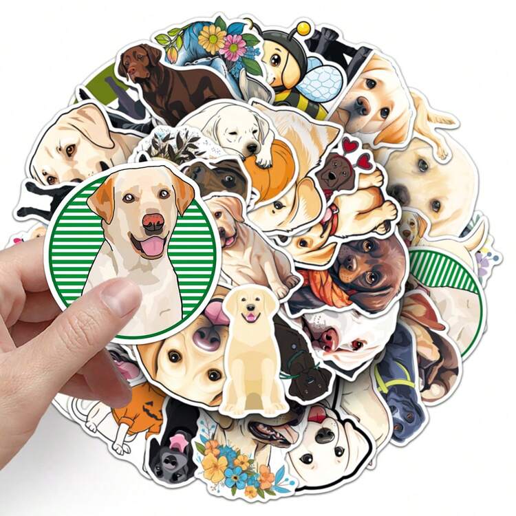 50 piezas de pegatinas de Labrador de dibujos animados lindos, decoración DIY para cuadernos, fundas de teléfono, tarjetas de regalo - Multicolor - Añade 5