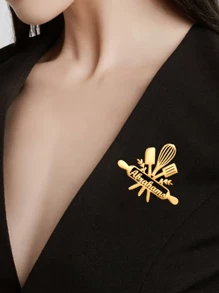 1 Piece Custom Name Kitchenware Brooch, Women's Fashionable Personalized Custom Letter Chef Brooch, Stainless Steel Nameplate, Jewelry, Clothing, Backpack Accessories, Gift - Multicolor - View 3