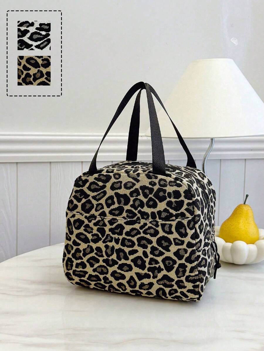 1 件动物图案豹纹午餐袋，柔软的毛绒面料，手持式便携式野餐袋，大容量防水防漏冷藏袋，书包，午餐袋冷藏袋，可爱午餐袋，便当袋，小午餐盒，午餐盒，午餐袋，教师野餐袋，旅行露营袋，教室冷藏袋，野餐袋，便当。