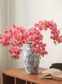 1 Pot Artificial Orchid, 9 Realistic Large Phalaenopsis Orchid Stems, Classic Style Artificial Orchid Decor, Decorative Silk Orchid Flowers, Artificial Flower Branches, Suitable For Valentine's Day, Mother's Day, Spring Decor, Gifts For Women, Living Room Home Decor, Hotel Wedding Floral Arrangement. - Pink - View 6