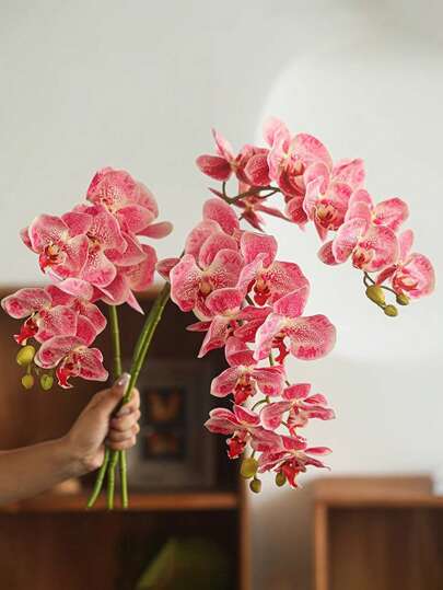 1 Pot Artificial Orchid, 9 Realistic Large Phalaenopsis Orchid Stems, Classic Style Artificial Orchid Decor, Decorative Silk Orchid Flowers, Artificial Flower Branches, Suitable For Valentine's Day, Mother's Day, Spring Decor, Gifts For Women, Living Room Home Decor, Hotel Wedding Floral Arrangement.