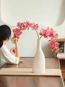1 Pot Artificial Orchid, 9 Realistic Large Phalaenopsis Orchid Stems, Classic Style Artificial Orchid Decor, Decorative Silk Orchid Flowers, Artificial Flower Branches, Suitable For Valentine's Day, Mother's Day, Spring Decor, Gifts For Women, Living Room Home Decor, Hotel Wedding Floral Arrangement. - Pink - View 5