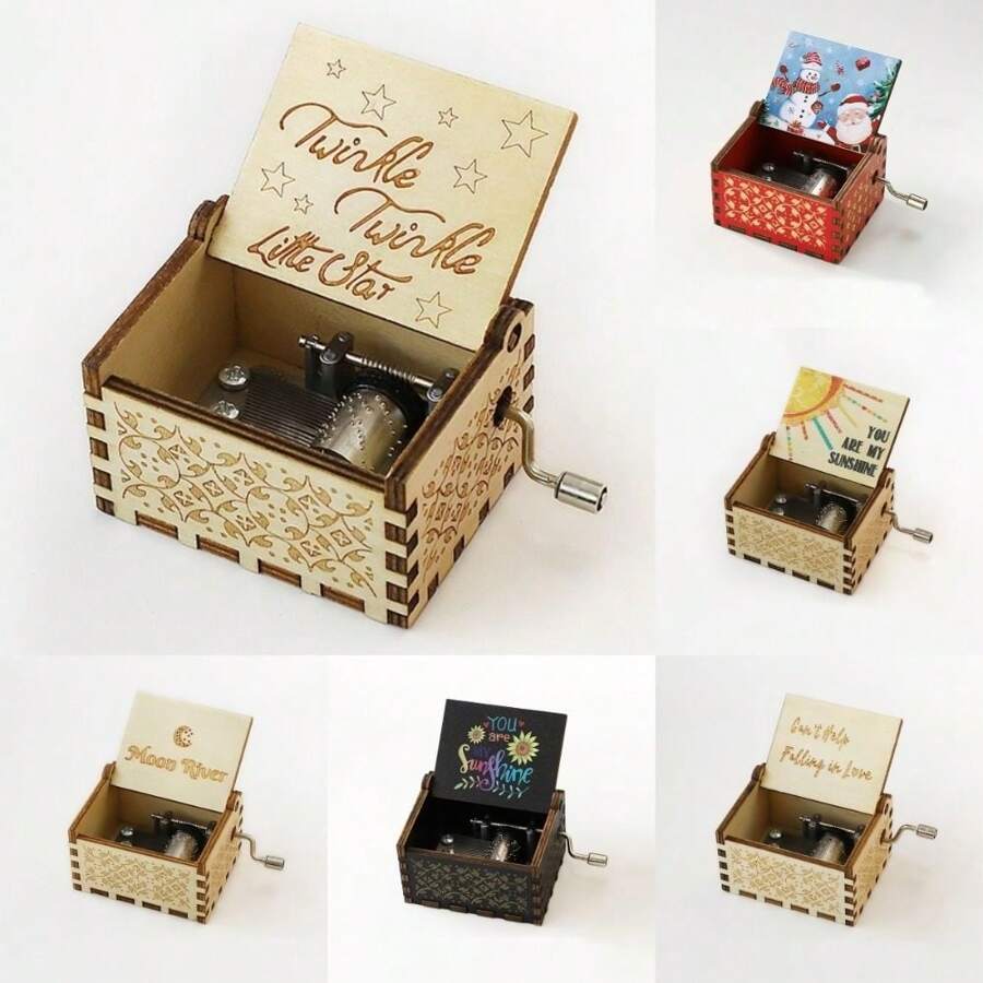 1 Hộp nhạc gỗ cổ điển thủ công ngày lễ tình nhân hộp nhạc chạm khắc quay tay quà tặng thời trang trang trí nhà - Nhiều màu - Xem 1