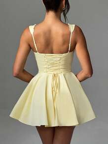 Women's Mini Corset Dress A-Line Deep V Neck Backless Ruffle Hem Sleeveless Dress For Party Club - Màu vàng - Xem 7