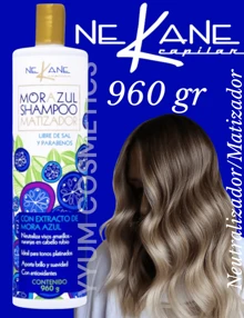Shampoo matizador mora azul – Nekane capilar – 960g - elimina visos amarillos en cabello rubio y con canas. - Azul - Ver 5