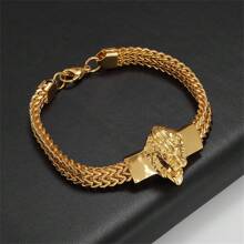 SeuSuk Men Stainless Steel Braided Chain Bracelet With A Domineering Lion Pendant, Hip-Hop And Fashion Accessory - Classic - View 2