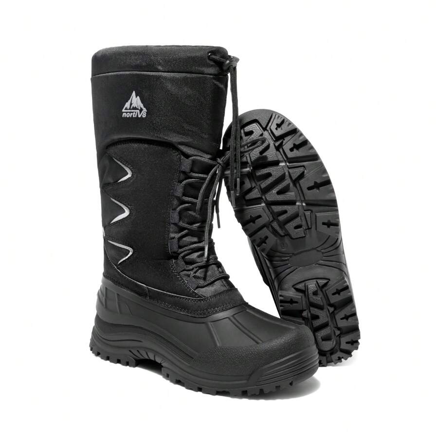 Men's Waterproof Hiking Winter Boots Insulated, Fur Liner, Lightweight Outdoor Tall Boots - Black - View 1