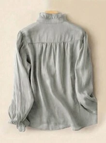 Women's Ruffled Collar Solid Color Casual Blouse, Simple And Fashionable For Everyday Wear Spring - Grey - View 2