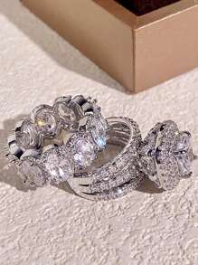2pcs/Set Women's Ring Set, White Cubic Zirconia Ring, Elegant Wedding Accessory, Eternal Jewelry - Ring Set - View 6