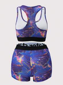 [Nature Series]Women's Letter Print Sports Bra And Pantines Set Lingerie - Multicolor - View 2