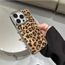 Apple Y2K Style High-End Leopard Print Electroplated Rim Fashion Phone Case, Compatible With IPhone 15/15 Pro/15 Pro Max/14/13/12/11/Xs MAX Series, Silicone Phone Protective Cover, Suitable For Men And Women