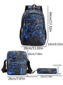 1套撞色混搭时尚背包三件套学生背包大容量拉链简约背包小学生背包男中学生高中生大容量背包时尚休闲校园背包男生背包旅行背包出差旅游度假户外运动男友礼物购物返校季必备 - 藍色 - 查看 9