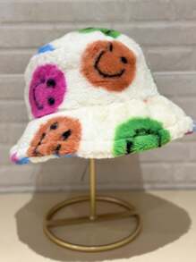 1PC Women Smiling Face Pattern Fluffy Hat Warm Bucket Hat For Daily Life, Dating Campus And Trips Teacher Mom Gifts - Multicolor - View 13