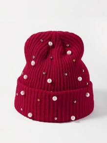 1pc New Millinery Wool Hat In Autumn And Winter, Fashion Faux Pearls Embellish Winter Hat, Winter Wool Hat Warm Knit Hat, Fashionable Atmosphere. - 1pc - View 6