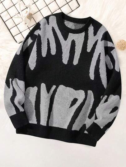 1件青少年男童复古休闲柔软拼接套头毛衣，保暖户外针织衫，春/秋/冬