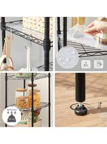 SONGMICS Kitchen Metal Shelves, 5-Tier Wire Shelving Unit With 8 Hooks, Narrow Storage Rack With PP Liners, Adjustable Height, For Bathroom - Silver - View 7