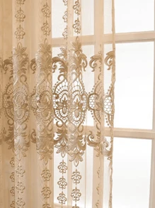 1pc European Style Elegant Hollow Embroidered Voile Curtain Fabric - Beige - View 7