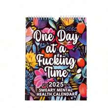2025 New Year "One Day At A Time" Sweary Mental Health Calendar, Creative Desk Calendar For Home & Office Decor, English Funny Monthly Calendar, Desktop Countdown Planner - Purple - View 1