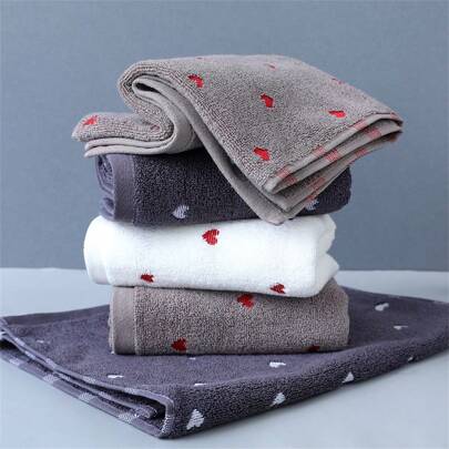 1/2/4/8pcs Set Embroidered Heart Pattern Thick Soft Absorbent Face Towel, Gift For Couples, Valentine's Day, Bathroom & Home Essentials Back To School Dish Cloths Kitchen Towel