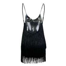 Women Sequined Fringe Evening Dress Elegant V-Neck Sleeveless Backless Ball Gown For Cocktail Wedding Party - 黑色 - 查看 3