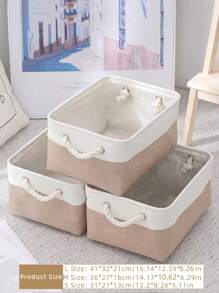 1pc Two Tone Storage Basket, Beige Polyester Desktop Organizer, For Home