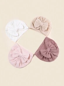 Newborn Baby Waffle Bow Headband Hat Set, Cute Turban Headwrap Cap For Infant