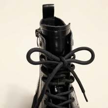 Platform Ankle Boots With Metal Buckle – Elevate Your Style And Height - Black Velvet - View 3