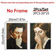 2pcs Unframed Funny Bathroom Canvas Wall Art, Lady Classical Painting Vintage Wall Art, Toilet Humor Bathroom Wall Decor, Funny Bathroom Decor, Vintage Midcentury Style Poster Print Wall Decor, Bathroom Decor Wall Art Gifts Birthday Graduation