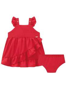 Ruffled Dress With Pearl And Rhinestone Straps And Panties! - 紅色 - 查看 2