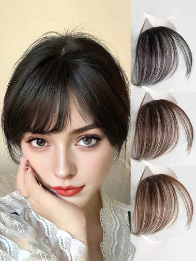自然斜刘海 3:7 比例前额假发，优雅发夹发型，无鬓角，爪夹发夹，发卡，学生用品，发饰，接发，头部饰品