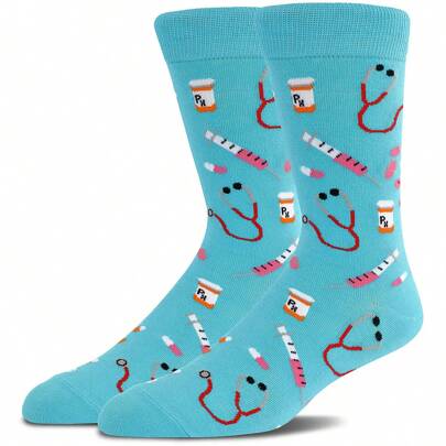 1 Đôi tất ống nghe y tế Unisex màu xanh dương dài đến bắp chân, mềm mại, thoải mái, thoáng khí, co giãn, thích hợp mặc ngoài trời