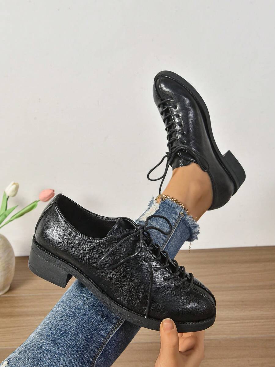 British Style Women's Lace-Up Flat Leather Shoes, New Arrival Spring/Autumn Small Niche Design Valentines