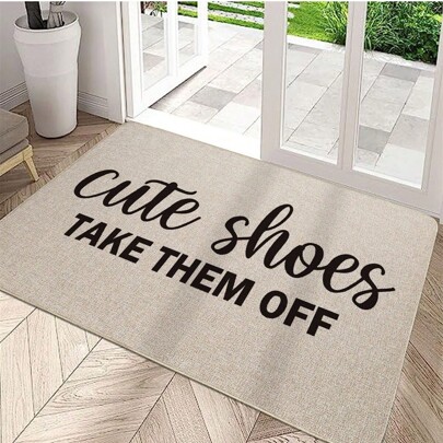 1pc Cute Shoes Letter Pattern Doormat, Modern Simple Style Jute Carpet, Anti-Slip Rubber Backing, Water-Absorbing, Durable Indoor Entrance Mat For Living Room, Bedroom, Bathroom, Kitchen, Suitable For All Seasons, Machine Washable, Multiple Styles Available