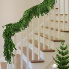 Bengala de pinho Norfolk de 190 cm, guirlanda de pinho de inverno com toque real, bengala artificial verde para mesa de jantar, capa, parede, decoração de Natal interna e externa