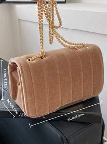 Lightweight, Portable Casual, Fashion Minimalist Flap Chain Velvet Square Bag For Girls, Women, College Students, Rookies & White-Collar Workers For Autumn & Winter, Warm Winter, For Fall, Winter Essential - Khaki - View 7
