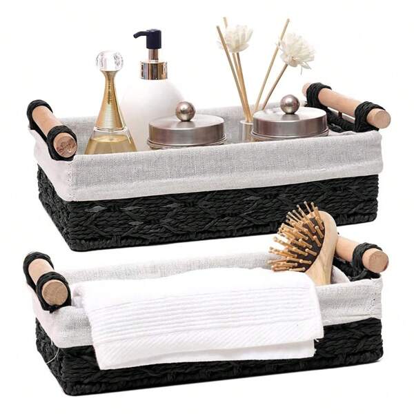 1pc Wicker Basket, Suitable For Home Organization And Storage, Kitchen And Bathroom Storage Baskets With Handles, Bathroom Countertop, Bedroom, Living Room, Dorm, Office Accessories, Home Decor, Farmhouse Decor, Box Storage, Organization, Christmas Storage Basket, Christmas Bucket, Hamper Gift Box, Christmas Decoration, Basket, Gift Basket Organizer, Big Box Organizer, Large Organizer, Cute Gift Basket, Burr Basket Ideas, Desktop Bin,Bohemian Rope Plant Pot Basket