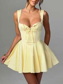 Women's Mini Corset Dress A-Line Deep V Neck Backless Ruffle Hem Sleeveless Dress For Party Club - Màu vàng - Xem 6