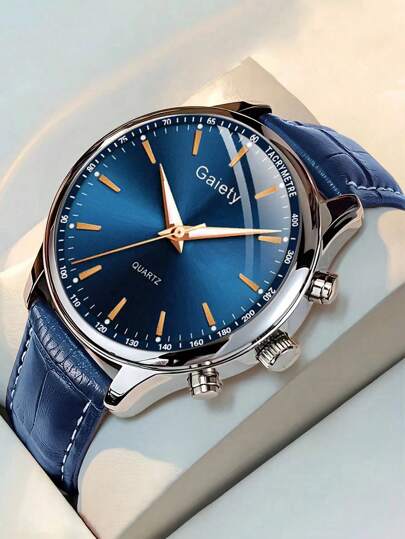 GAIETY 1pc Classic Roman Numeral Men Horloge Stylish Quartz Timepiece Durable PU Leather Elegante Com Tafel view 2