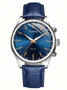 GAIETY 1 件装经典罗马数字男士腕表 - 时尚纯色石英表，搭配耐用 PU 皮革表带 - 优雅舒适的休闲腕表 - 藍色 - 查看 3