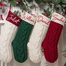 1 pièce Bas de Noël personnalisé de 18 pouces pour la famille, bas de Noël style patchwork 2025 brodé, bas tricoté avec nom, cadeau de Noël, décoration de vacances, décoration d'intérieur