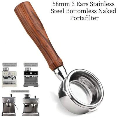 1pc 58mm 3-Prong Stainless Steel Bottomless Portafilter, Coffee Handle Cup Filter Basket Replacement, Compatible With Barsetto BA101 BA102, Calphalon Temp IQ Back To School