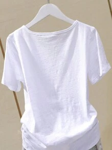Camiseta Casual de bambú algodón Para Mujer Con Cuello En V - Blanco - Ver 7