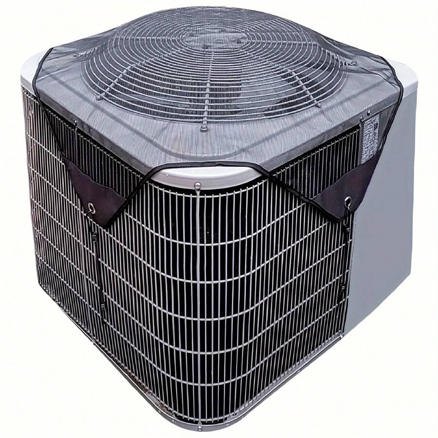 1pc Outdoor Central Air Conditioner Unit Cover - Universal Outdoor AC Unit Protection Mesh Guard With Elastic Cord, Durable For Preventing Leaves And Debris From Entering The Summer Outdoor AC Condenser Unit - Black - View 1