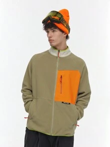 VECTOR MOTION 撞色户外抓绒外套，男女通用，滑雪内层外套，防风、保暖、吸湿排汗、透气、轻便、舒适，适用于单人/双人滑雪板。 - 橄欖綠 - 查看 3