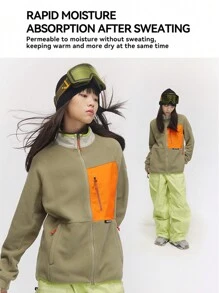 VECTOR MOTION 撞色户外抓绒外套，男女通用，滑雪内层外套，防风、保暖、吸湿排汗、透气、轻便、舒适，适用于单人/双人滑雪板。 - 橄欖綠 - 查看 2