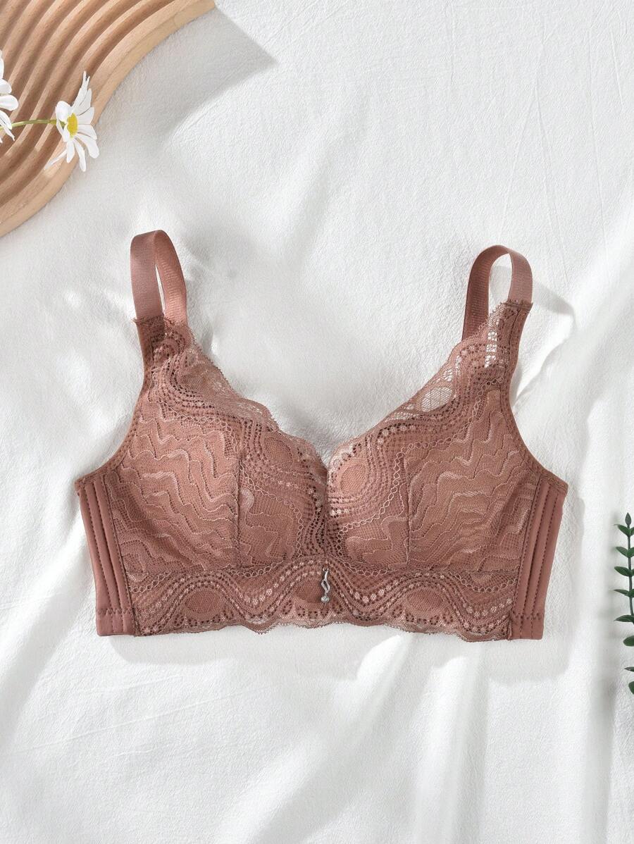 Metallic Decor Sexy Seamless Comfortable Bra, Lingerie - Coffee Brown - View 1