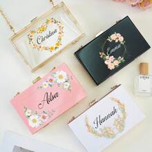 Bolsa de maquillaje de acrílico personalizada, embrague de dama de honor, bolsa de fiesta transparente, billetera personalizable, bolsa de maquillaje de viaje con cadena, hermoso regalo para la novia