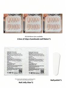 10 件手工佩戴假指甲套装，杏仁形灰色猫眼闪光指甲，适合日常和派对佩戴按压指甲美甲用品指甲