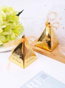 20/10Pcs Eid Mubarak Pyramid Shaped Hollow Out Packing Box Ramadan Party Favor Chocolates Packaging Box With Ribbons - Multicolor - View 4