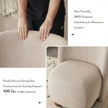 Ultra-Soft Modern Low-Back Armless Accent Chair With Skin-Friendly Upholstery And Exquisite Round Pine Wood Feet, For Small Living Spaces, Living Room, Bedroom, Balcony, Office, Reading Nook, Khaki - Khaki - View 6